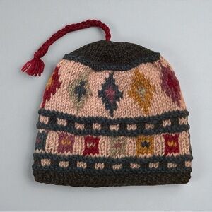 Cozy Wool Knit Beanie Hat Tassel Tribal Pattern Ski Cap Unisex Winter Warm